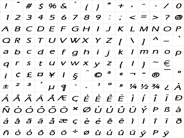 EricExtended BoldItalic  glyph index