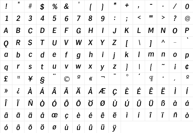 Ihamburg Medium  glyph index