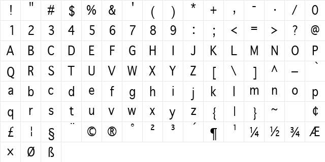 Gravilex Regular  glyph index