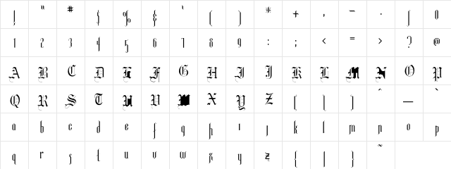 CathedralGrandeur Regular  glyph index