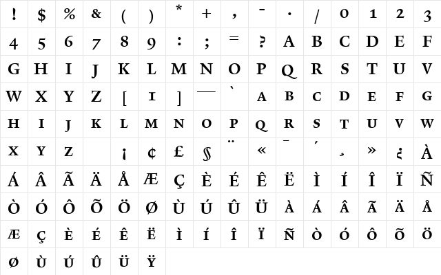 Lexicon No1 Roman C Exp  glyph index