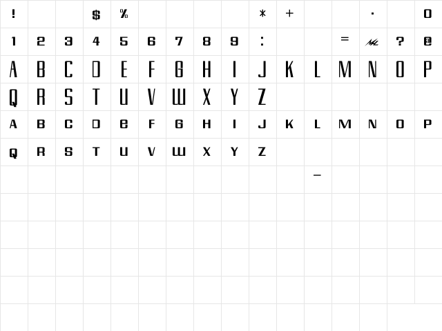 Heinlein Bold  glyph index