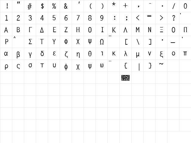 GreekSansFixedWidth Regular  glyph index