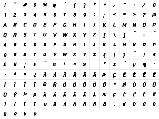 Kautiva Caps Black Italic  glyph index