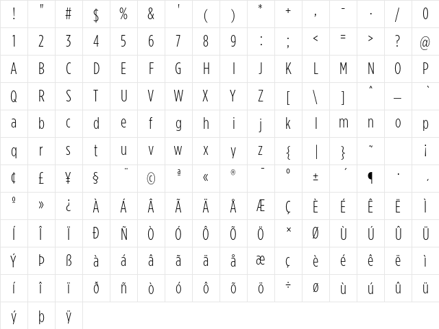 Gotham Condensed Light  glyph index