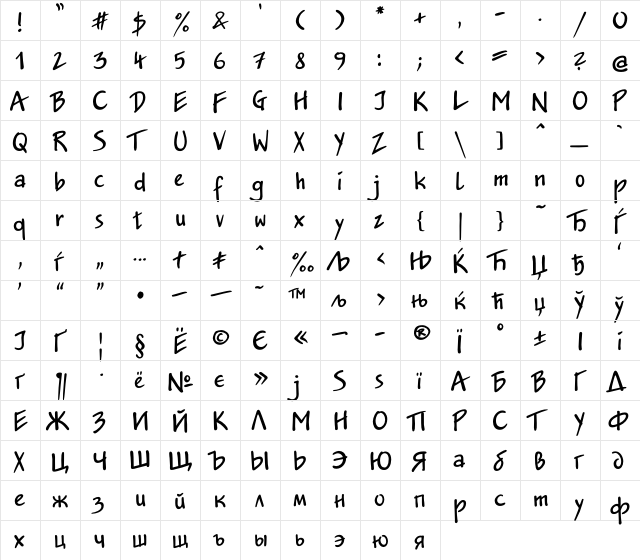 JakobC Regular  glyph index