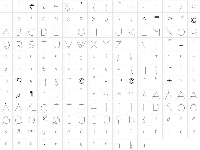 Bernhard Fashion Regular  glyph index