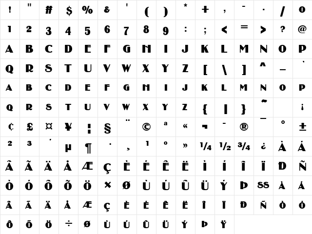 Binner Becker Caps Regular  glyph index