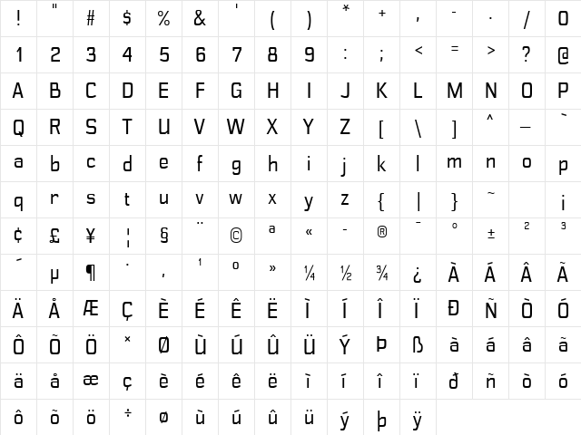 Polyflec Regular  glyph index