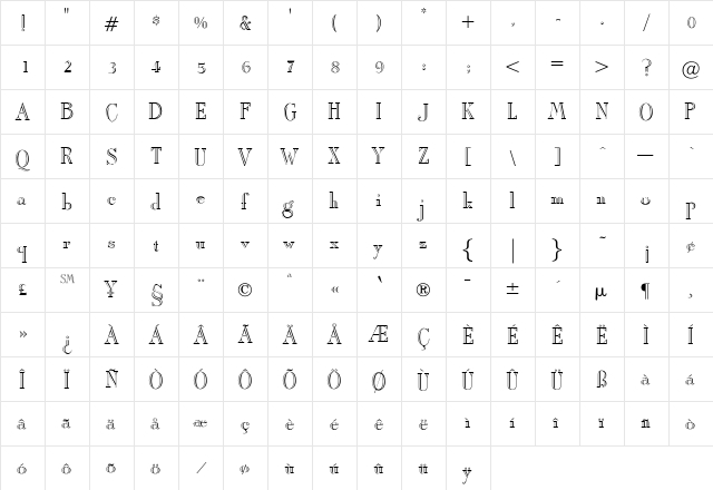 OPTIAmadeus Medium  glyph index