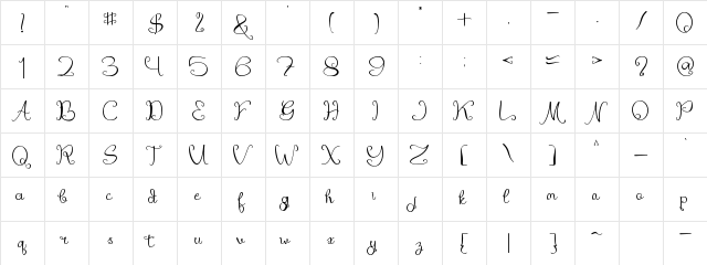 Mirandany Regular  glyph index