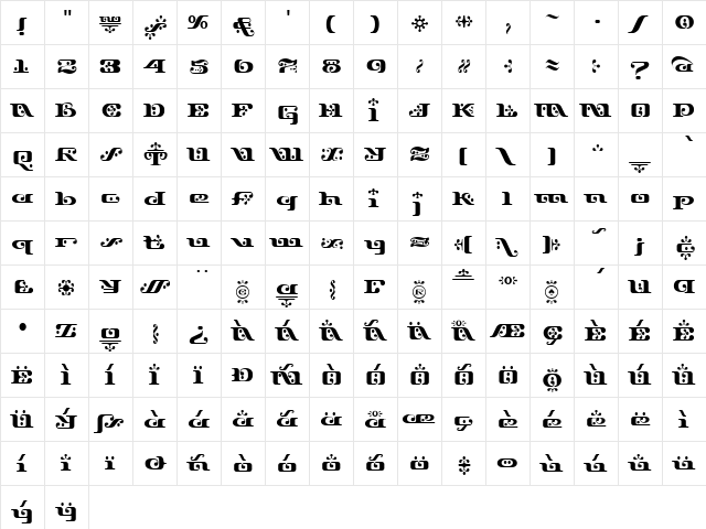 Django Regular  glyph index