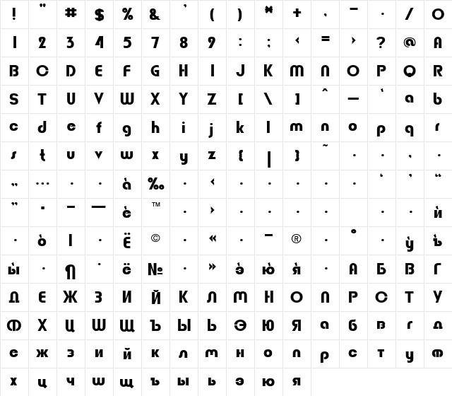 BarbadosCyr Regular  glyph index