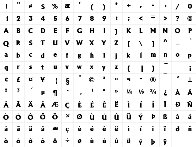 LapidarSerNo2URWTExtBol Regular  glyph index