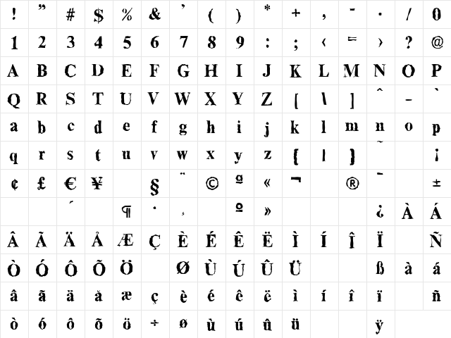ThamesRandom Bold  glyph index