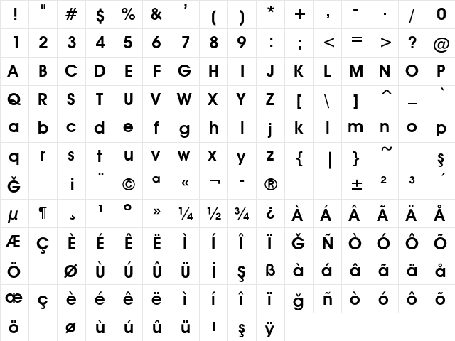 ITC_ Avant_ Garde Normal  glyph index