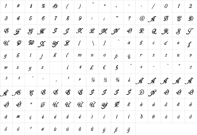 GainsboroughSoft Regular  glyph index