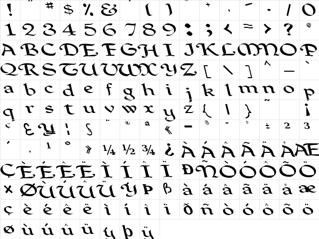 Devoted Regular  glyph index