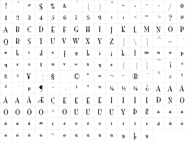 Mona Lisa Solid ITC Regular  glyph index