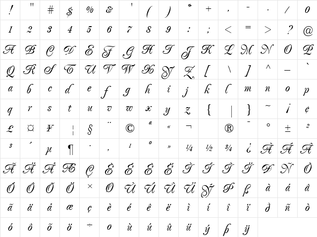 PopplExquisit Regular  glyph index