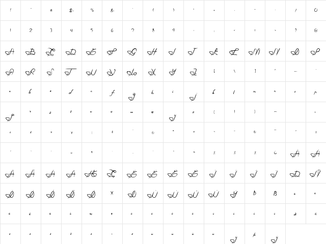 Love In You Regular  glyph index