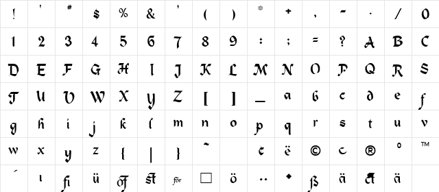 Alpine Medium  glyph index