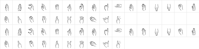 HandSign Regular  glyph index