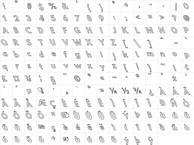 Hussar Simple ConGhoOpObl3  glyph index