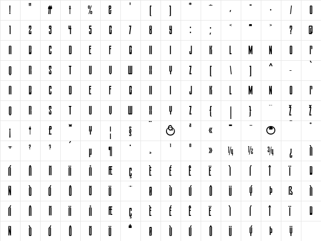 DELIRIUM NCV Regular  glyph index