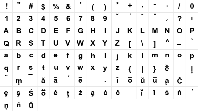 AHD Symbol Sans Bold  glyph index