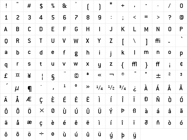Conduit ITC Regular  glyph index