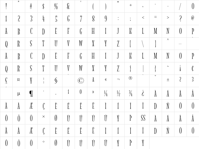 Magnolia MVB Regular  glyph index