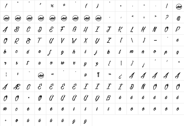 Bethanie Snake_PersonalUseOnly Regular  glyph index