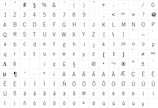 Lightning Regular  glyph index