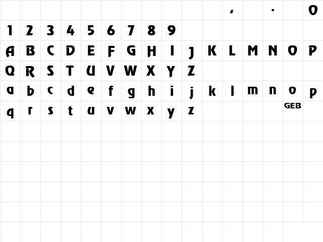 TQF_Reveal Regular  glyph index