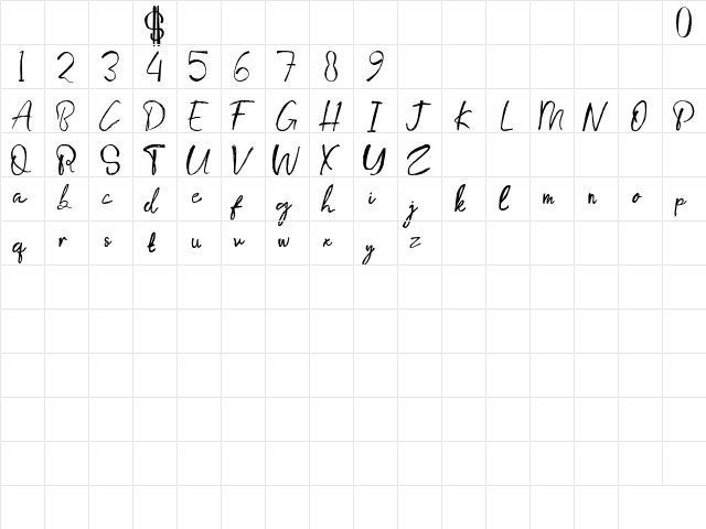 Porto Bianco Brush Demo Regular  glyph index