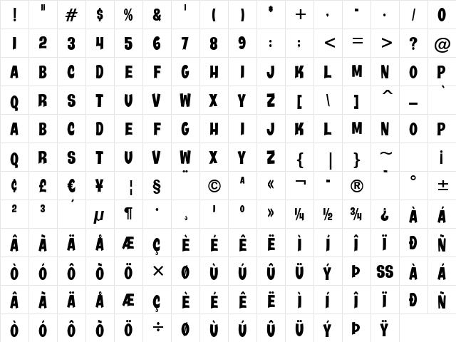 Java Kick BTN Cond Bold  glyph index