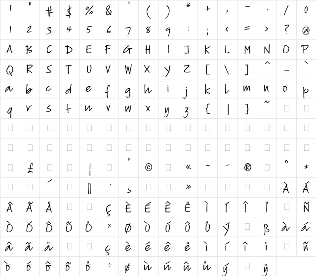 PT Script Lightning Regular  glyph index