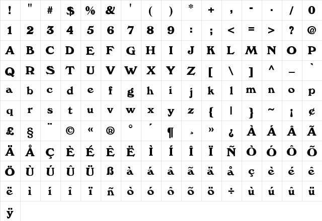 KesslerDemi Regular  glyph index