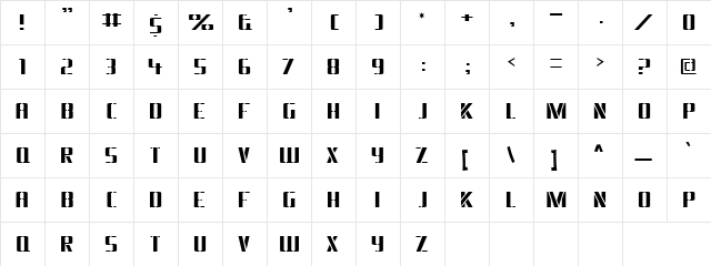 Jack Tracy Regular  glyph index