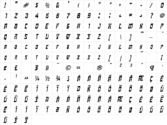 Hebrew BoldItalic  glyph index