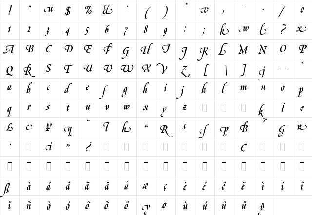 Le Griffe Regular  glyph index