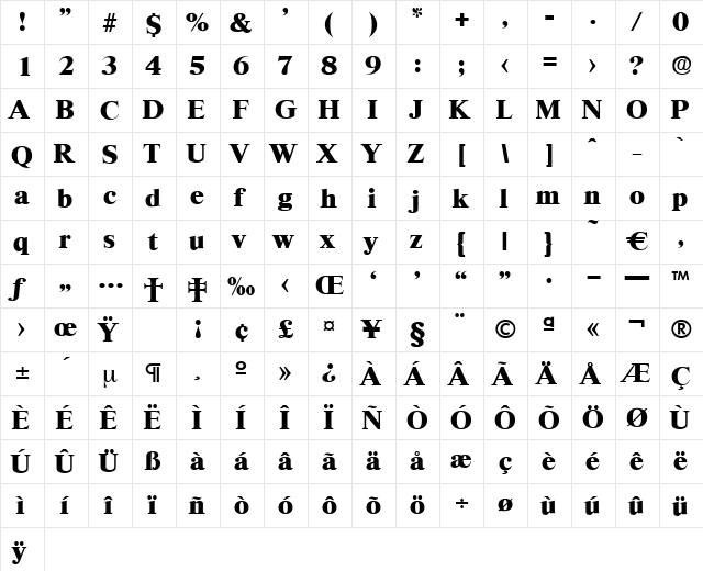 Thames-Heavy Regular  glyph index