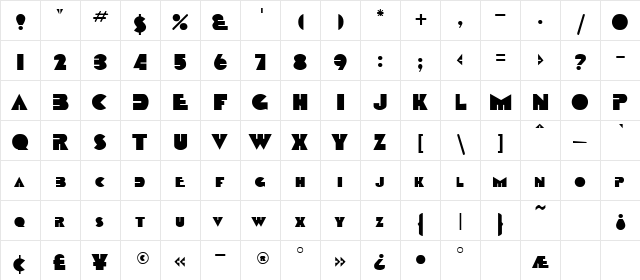 DANETTE Regular  glyph index