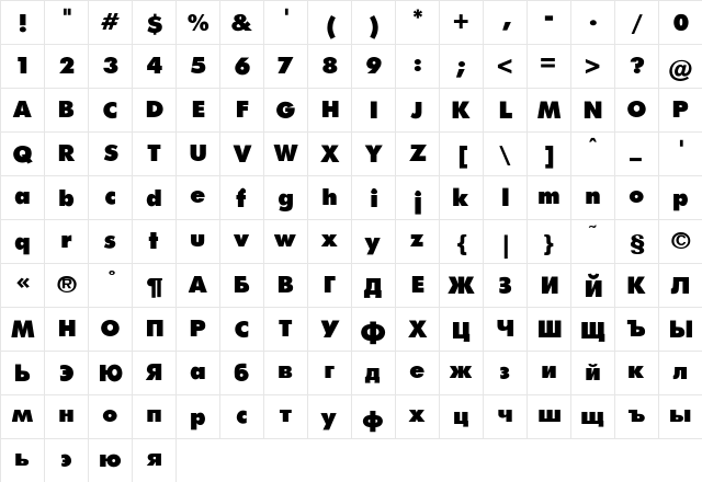 Futura_Extra_Black-Normal Regular  glyph index