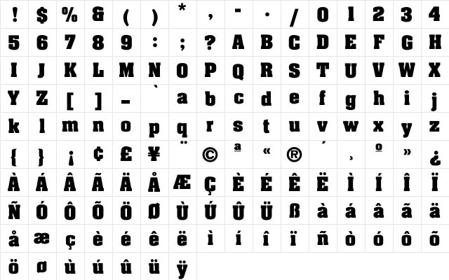 Johnny-Bold Regular  glyph index