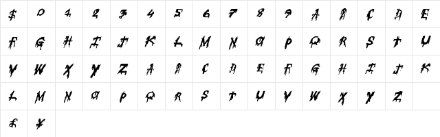 SuperFear Regular  glyph index