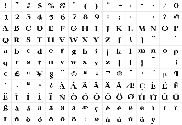 Lingwood-Serial-ExtraBold Regular  glyph index