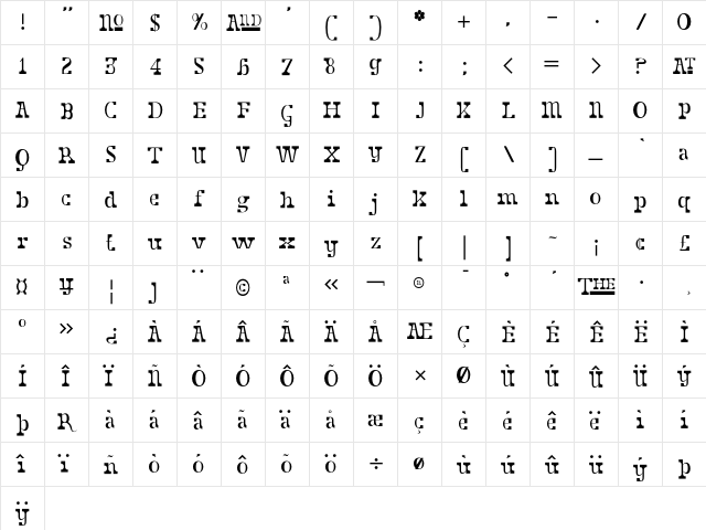 Dust Gutter  glyph index