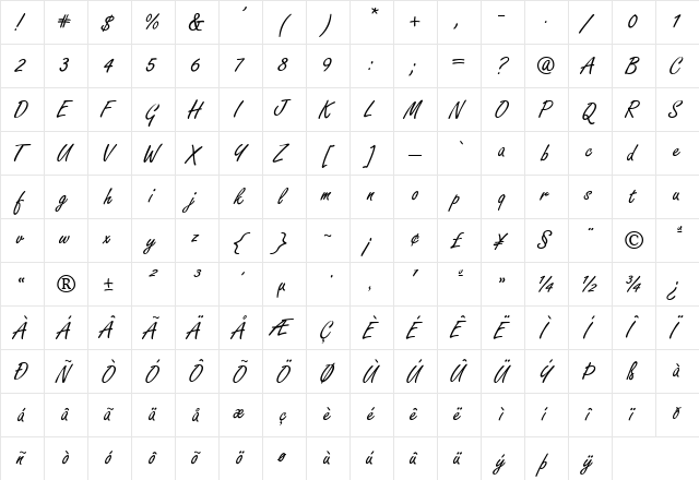 Freeport Regular  glyph index